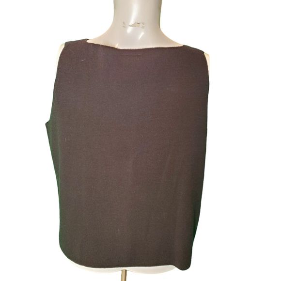 Eileen Fisher Vintage Brown Wool Rib Knit Sweater Tank Square Neck Sz M - Picture 3 of 4